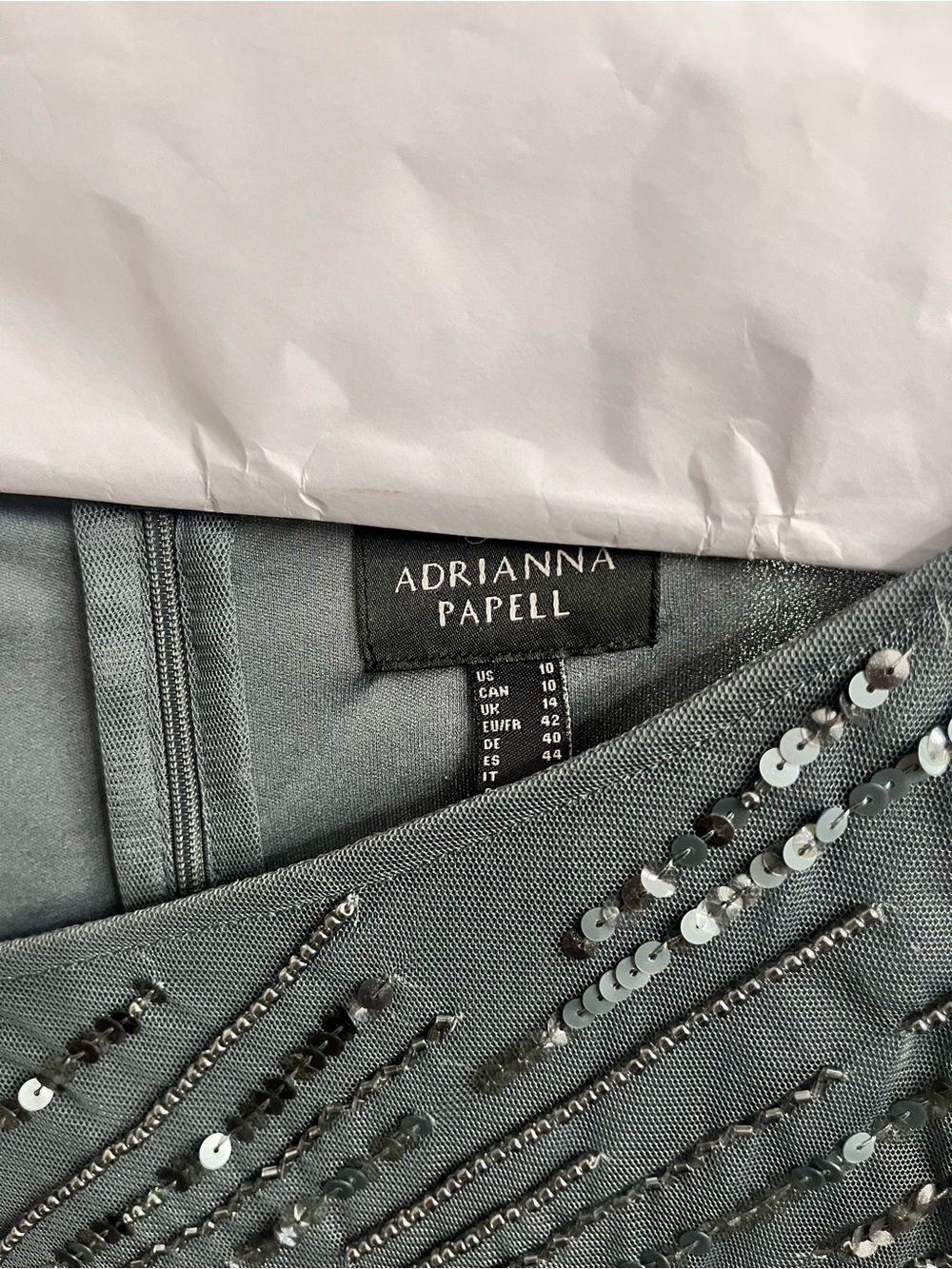 Adrianna Papell Gunmetal Beaded Midi Dress with Radiant Burst - Picture 4 of 4